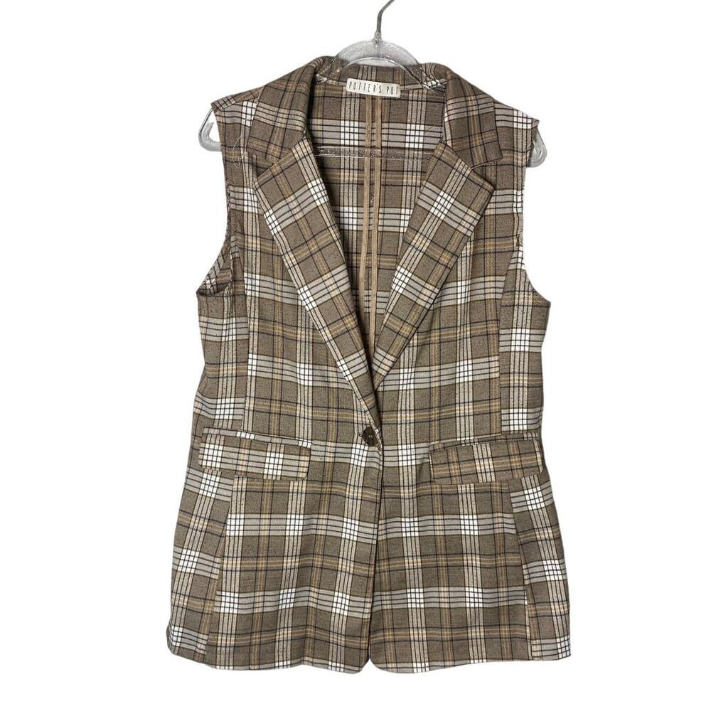 Potter's Pot Plaid Sleeveless Blazer Vest Sz M Preppy Academia